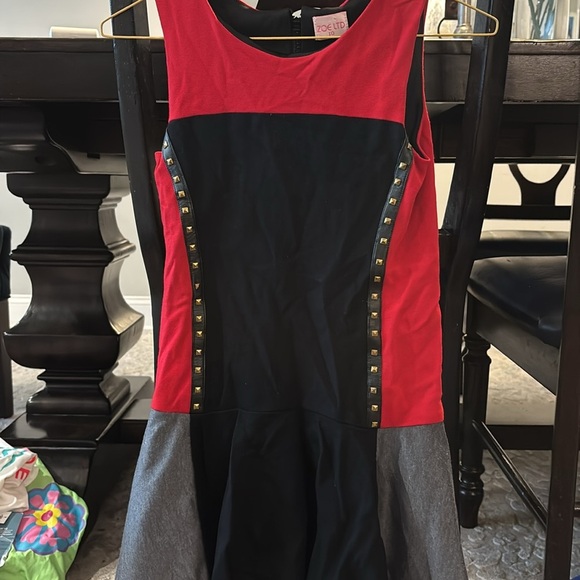 zoe ltd Bold Red, Black & Gray Studded Colorblock Dress high end size 10❤️🖤 - Picture 1 of 5
